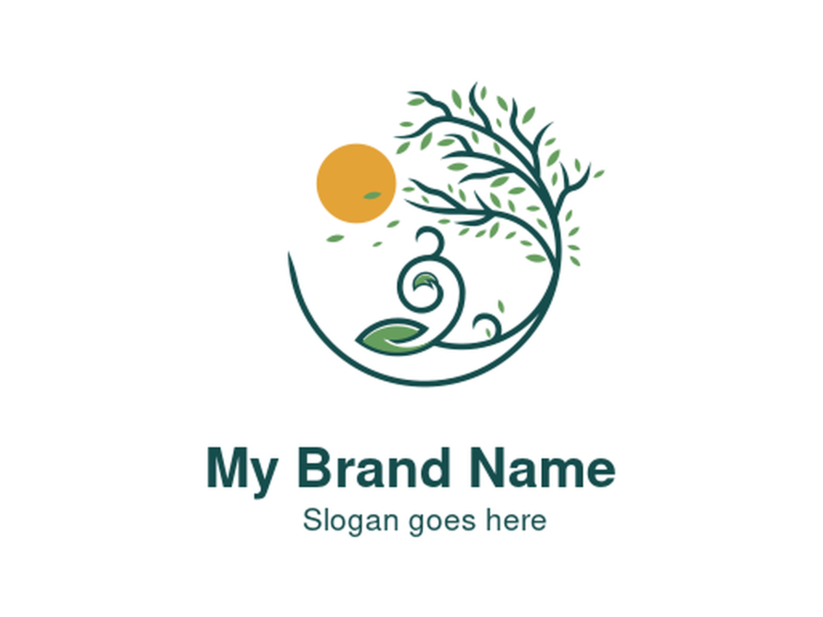Holistic Nature & Wellness Tree with Sun Logo for Eco-friendly Brands, Yoga Studios, Organic Products, and Environmental Conservation